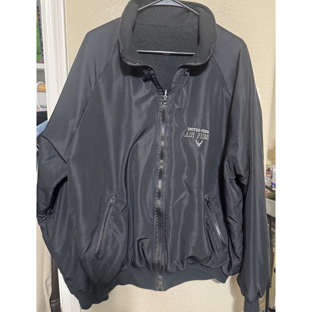 US Air Force Black Bomber Jacket mens‎ XL Reversible nylon fleece full zip